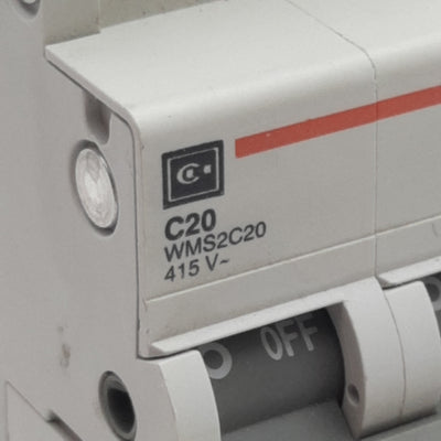 Used Cutler-Hammer WMS2C20 Circuit Breaker, 2-Pole, 20A 240/415VAC, DIN Rail