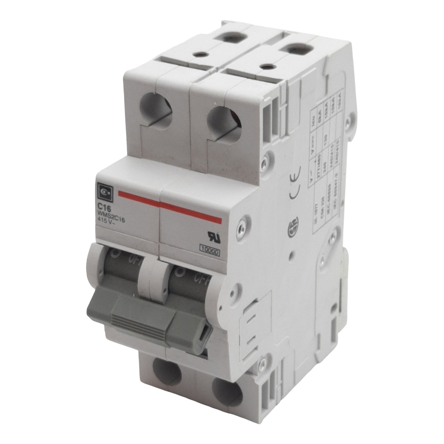 Used Cutler-Hammer WMS2C16 Circuit Breaker, 2-Pole, 16A 240/415VAC, DIN Rail