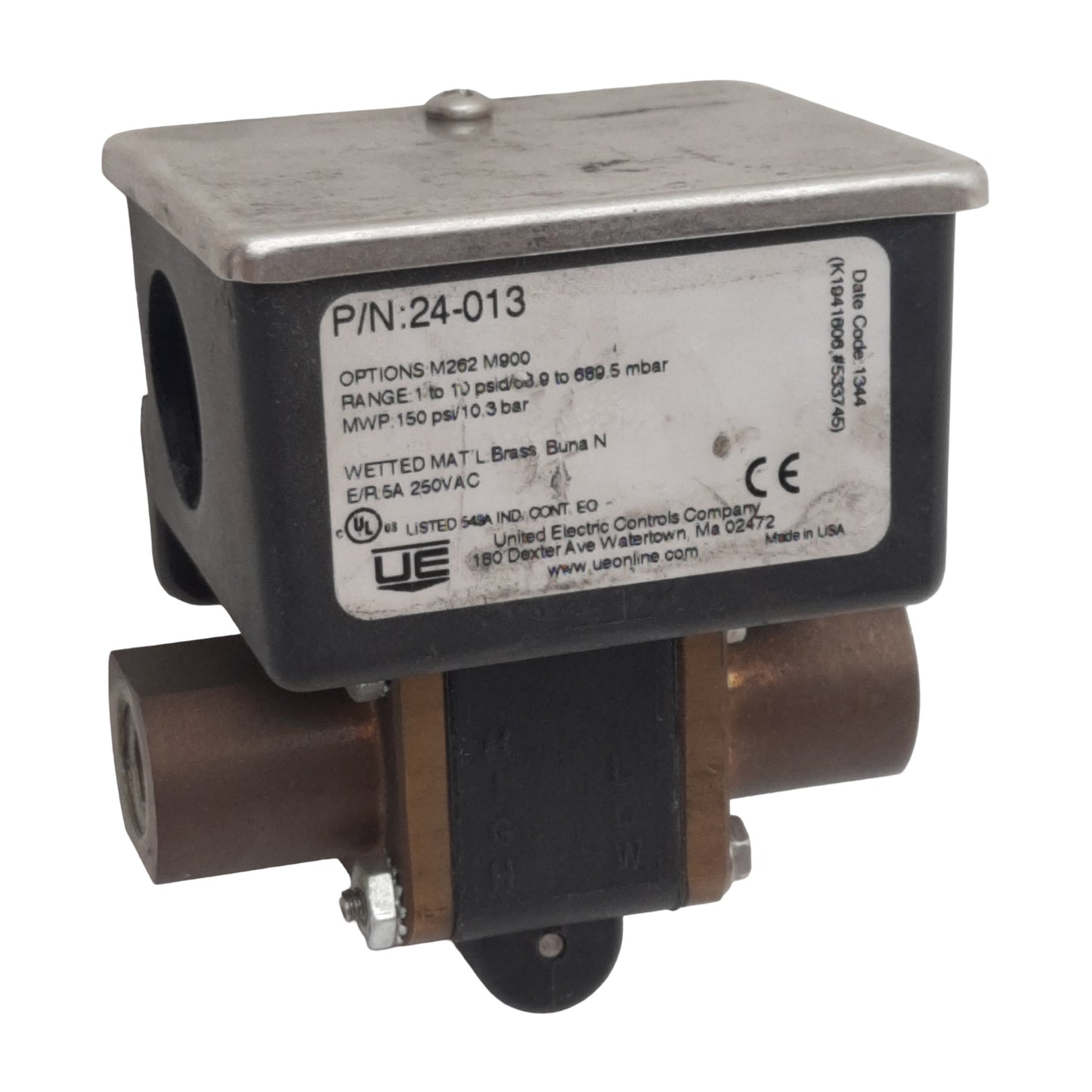 Used United Electric 24-013 Pressure Switch, SPDT, 1/4in NPT, 1-10psid, 5A 250VAC
