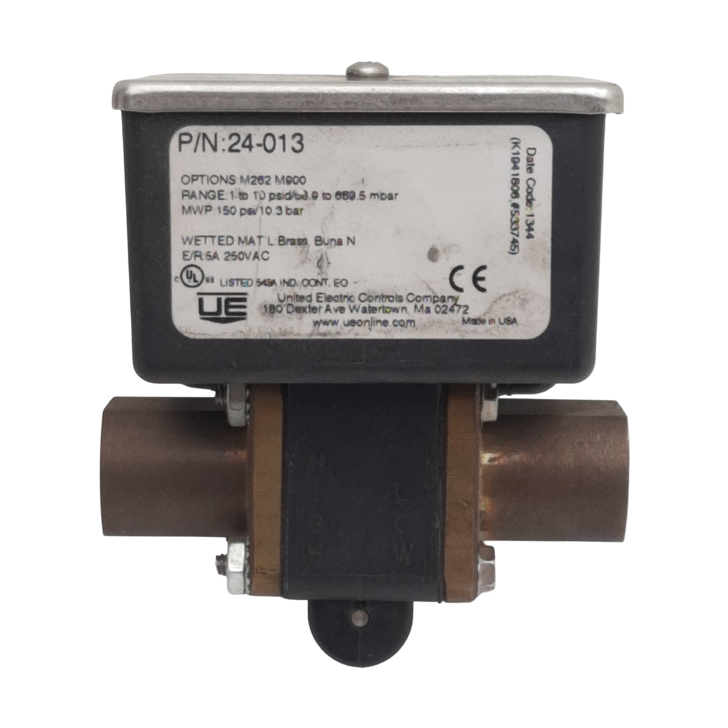 Used United Electric 24-013 Pressure Switch, SPDT, 1/4in NPT, 1-10psid, 5A 250VAC