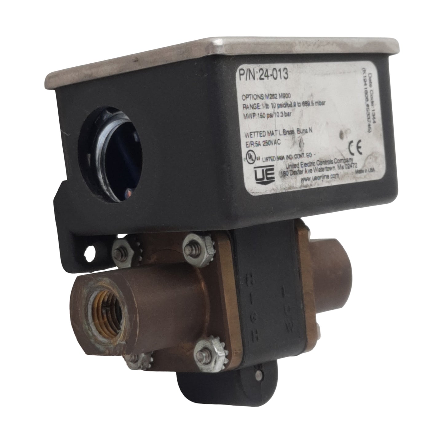 Used United Electric 24-013 Pressure Switch, SPDT, 1/4in NPT, 1-10psid, 5A 250VAC