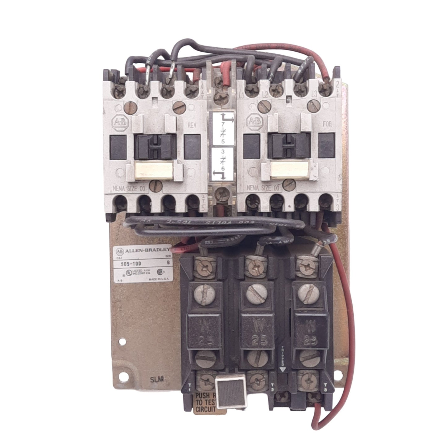 Used Allen Bradley 505-TOD B Reversing Starter, 18A, NEMA 00, 115-120VAC Coil