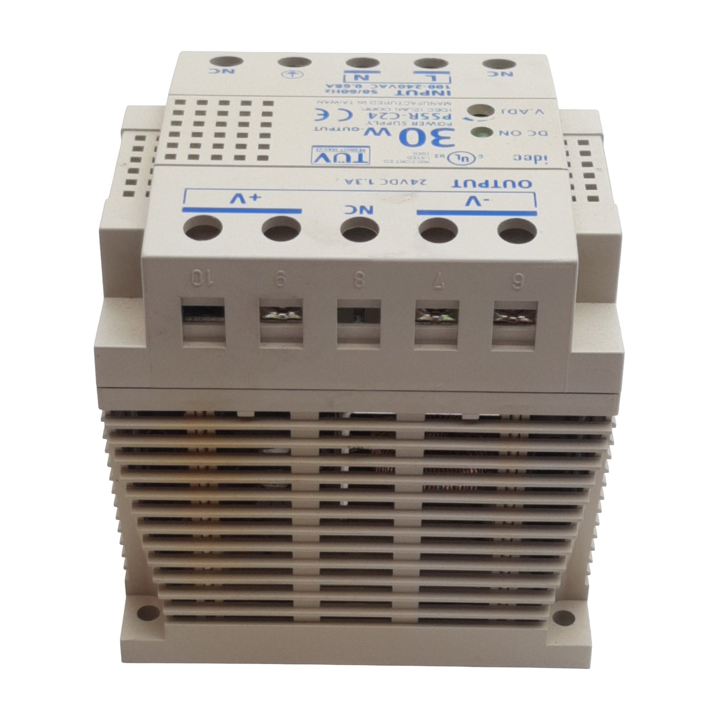 Used Idec PS5R-C24 Power Supply, 100-240VAC In, 1.3A 24VDC 30W Out, DIN Rail