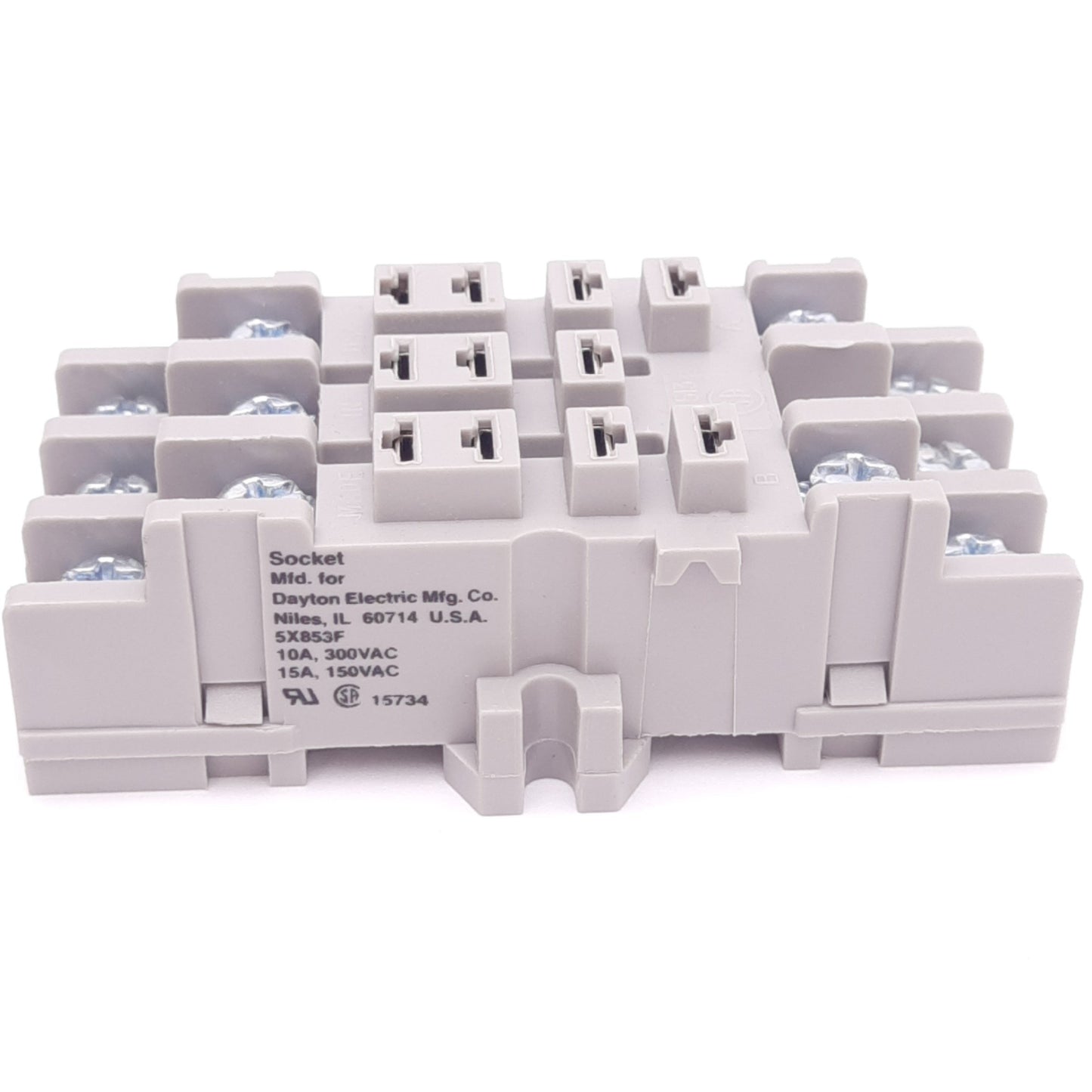 New Dayton 5X853F Relay Socket, 11-Pin, 300VAC 10A Max, DIN Rail Mount