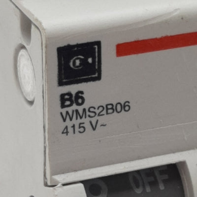 Used Cutler-Hammer WMS2B06 Circuit Breaker, 2-Pole, 6A 240/415VAC, DIN Rail