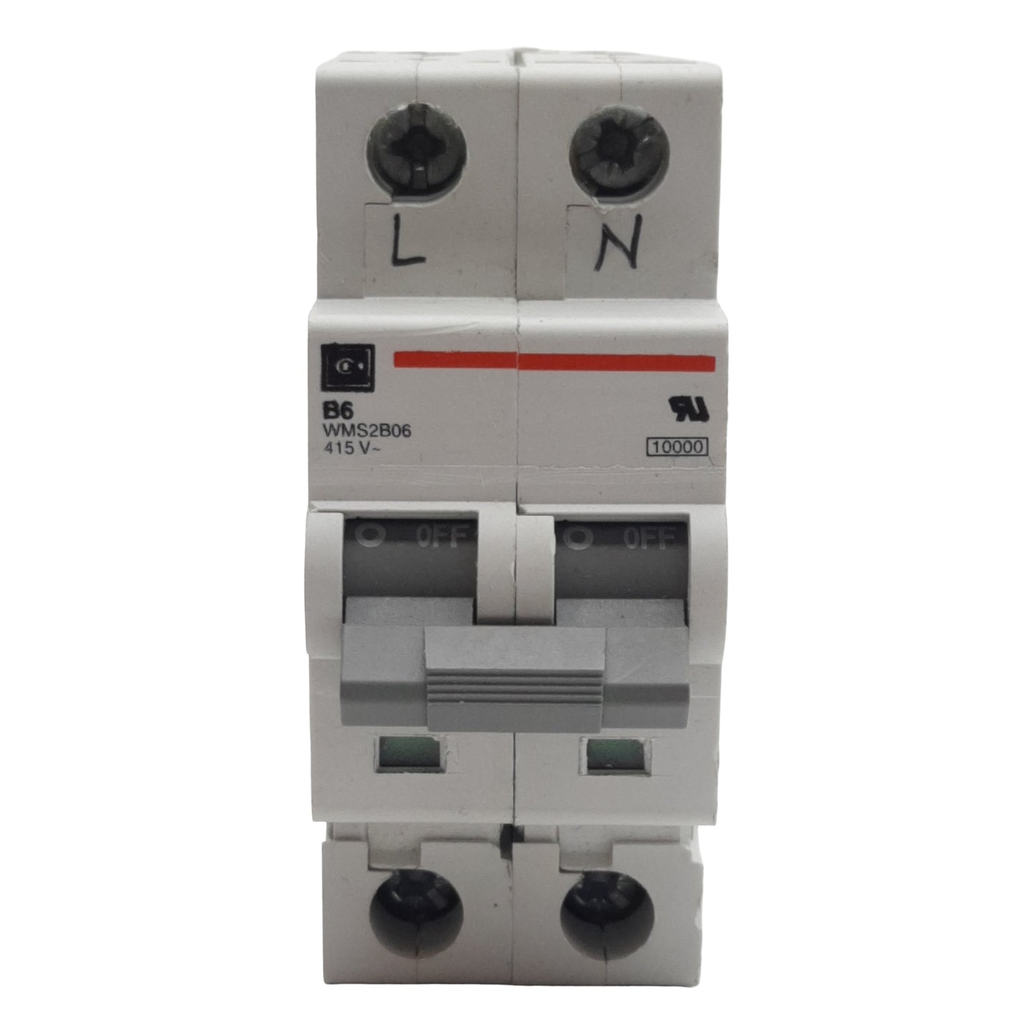 Used Cutler-Hammer WMS2B06 Circuit Breaker, 2-Pole, 6A 240/415VAC, DIN Rail
