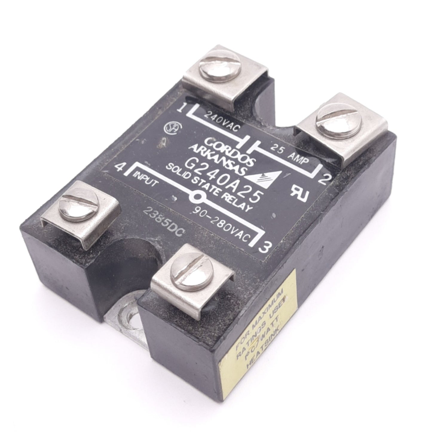 Used Gordos G240A25 Solid State Relay, 240VAC 25A Max, 90-280VAC Input