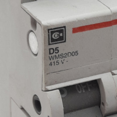 Used Cutler-Hammer WMS2D05 Circuit Breaker, 2-Pole, 5A 240/415VAC, DIN Rail