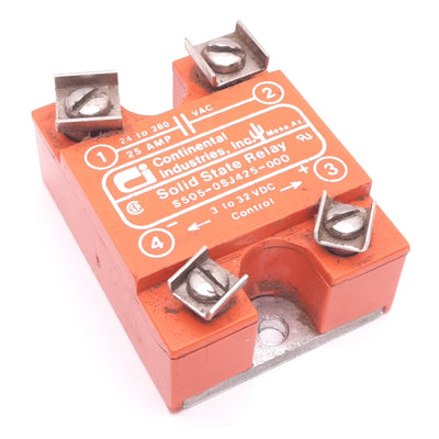 Used Continental S505-0SJ425-000 Solid State Relay, 24-280VAC 25A, 3-32VDC Control