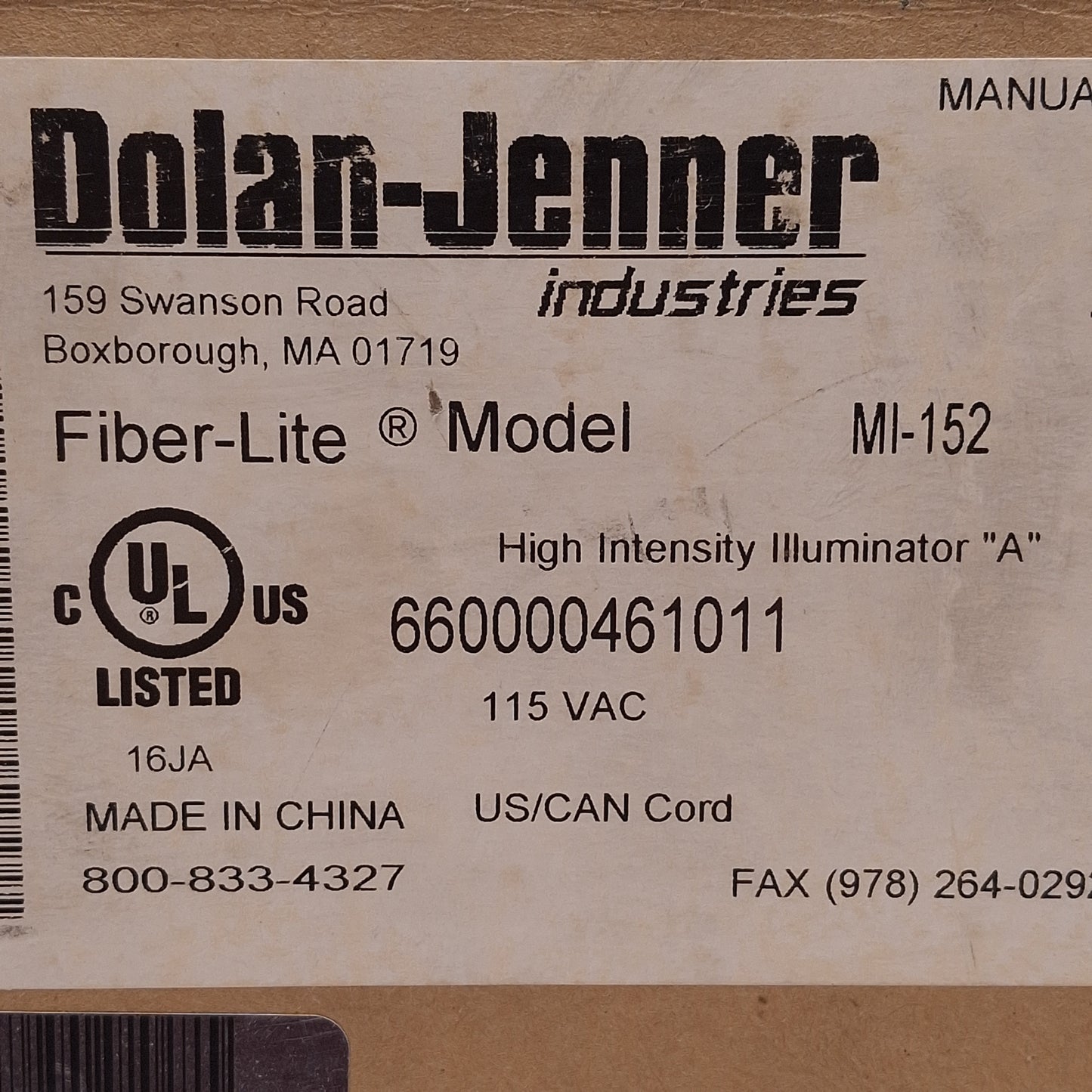 New Dolan Jenner MI-152 Fiber-Lite Fiber Optic Illuminator, 150W, ø1in Port, 115VAC