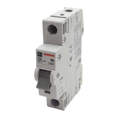 Used Cutler-Hammer WMS1C25 Circuit Breaker, 1-Pole, 25A 240/415VAC, DIN Rail