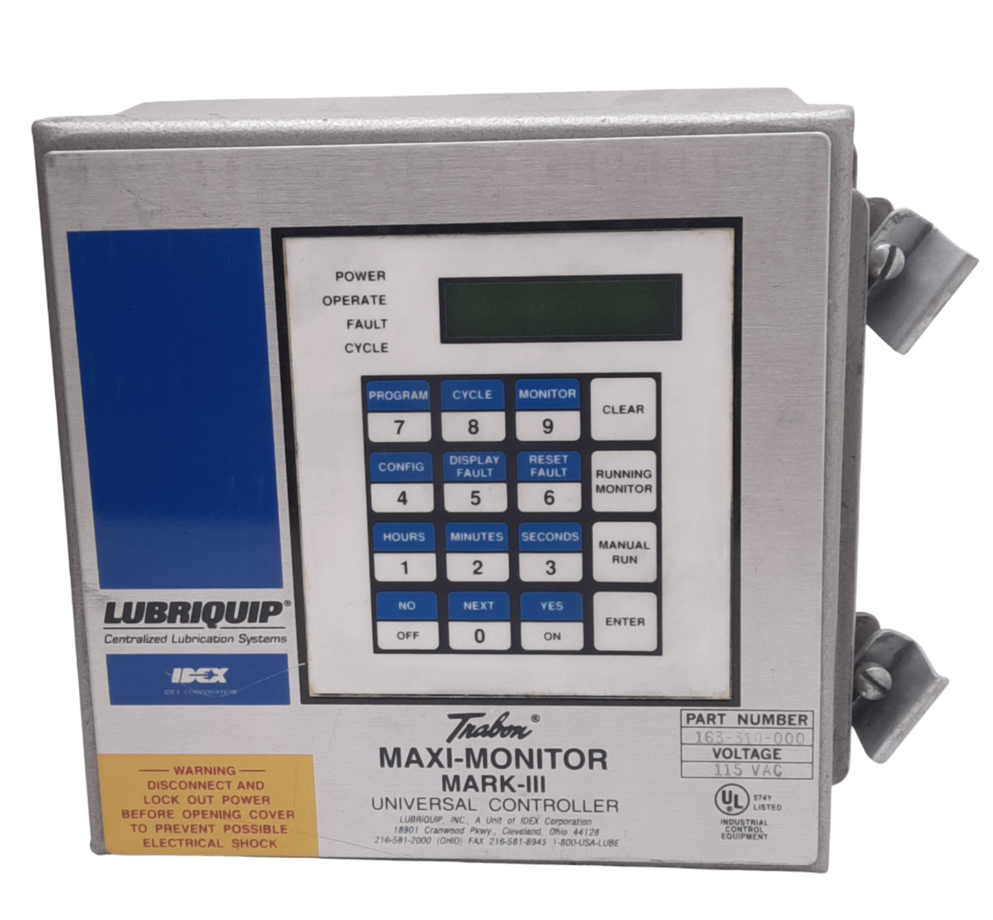 Used Trabon 163-310-000 LUBRIQUIP Maxi-Monitor Mark-III Universal Controller, 115VAC