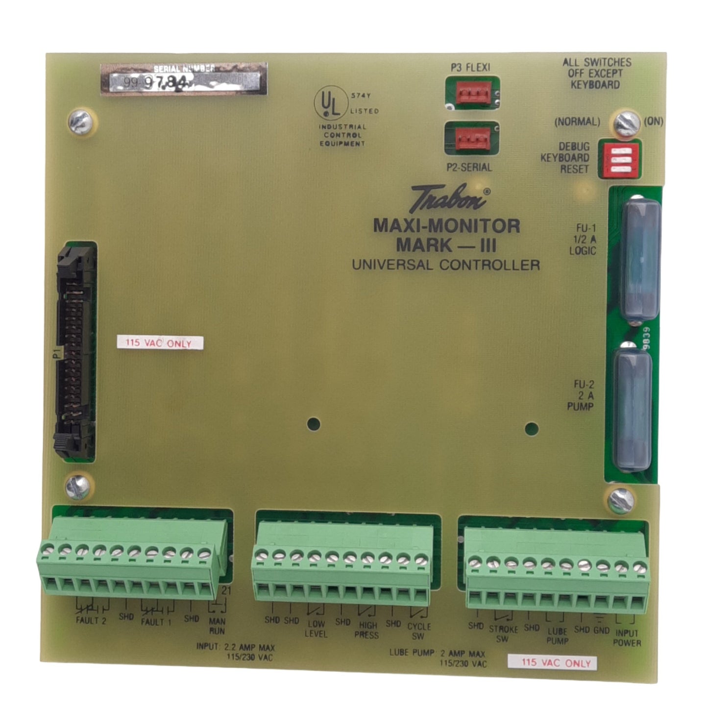 Used Trabon 163-310-000 LUBRIQUIP Maxi-Monitor Mark-III Universal Controller, 115VAC