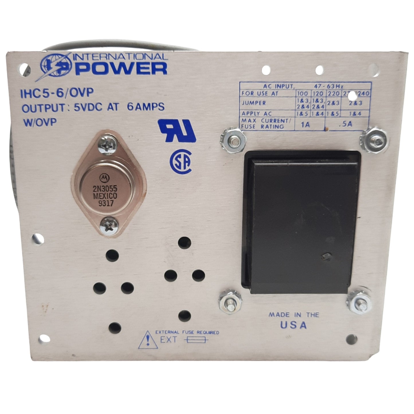 Used International Power IHC5-6/OVP Linear Power Supply 120-240VAC IN, 5VDC 6A OUT