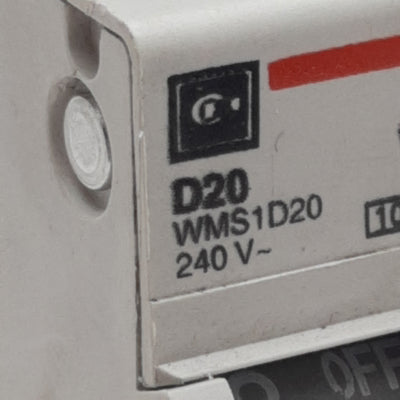Used Cutler-Hammer WMS1D20 Circuit Breaker, 1-Pole, 20A 240/415VAC, DIN Rail