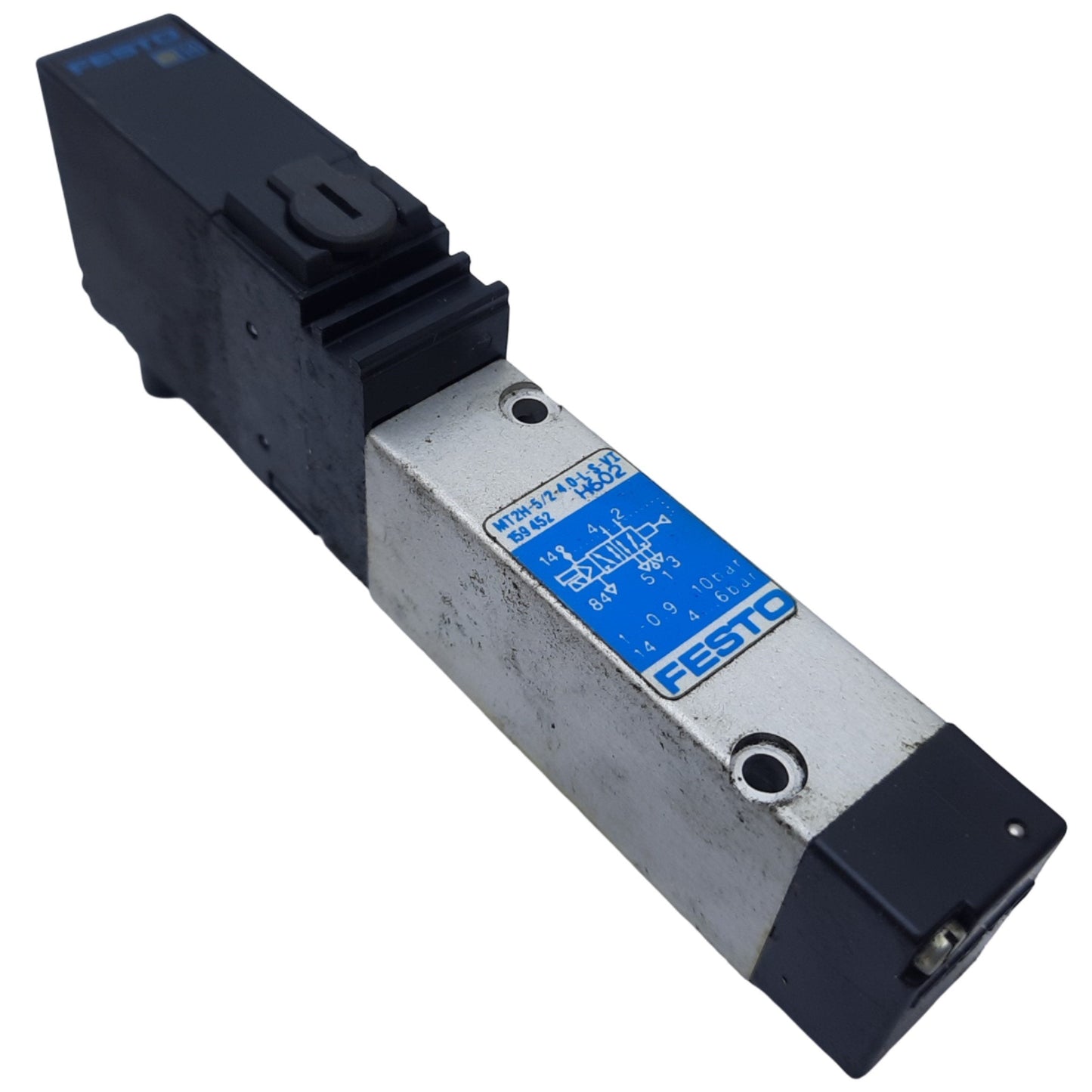 Used Festo MT2H-5/2-4.0-L-S-VI Pneumatic Solenoid Valve, 5/2-Way, 0.9-10 bar, 24V DC