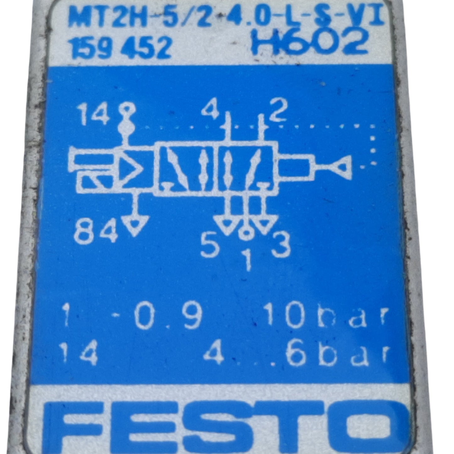 Used Festo MT2H-5/2-4.0-L-S-VI Pneumatic Solenoid Valve, 5/2-Way, 0.9-10 bar, 24V DC
