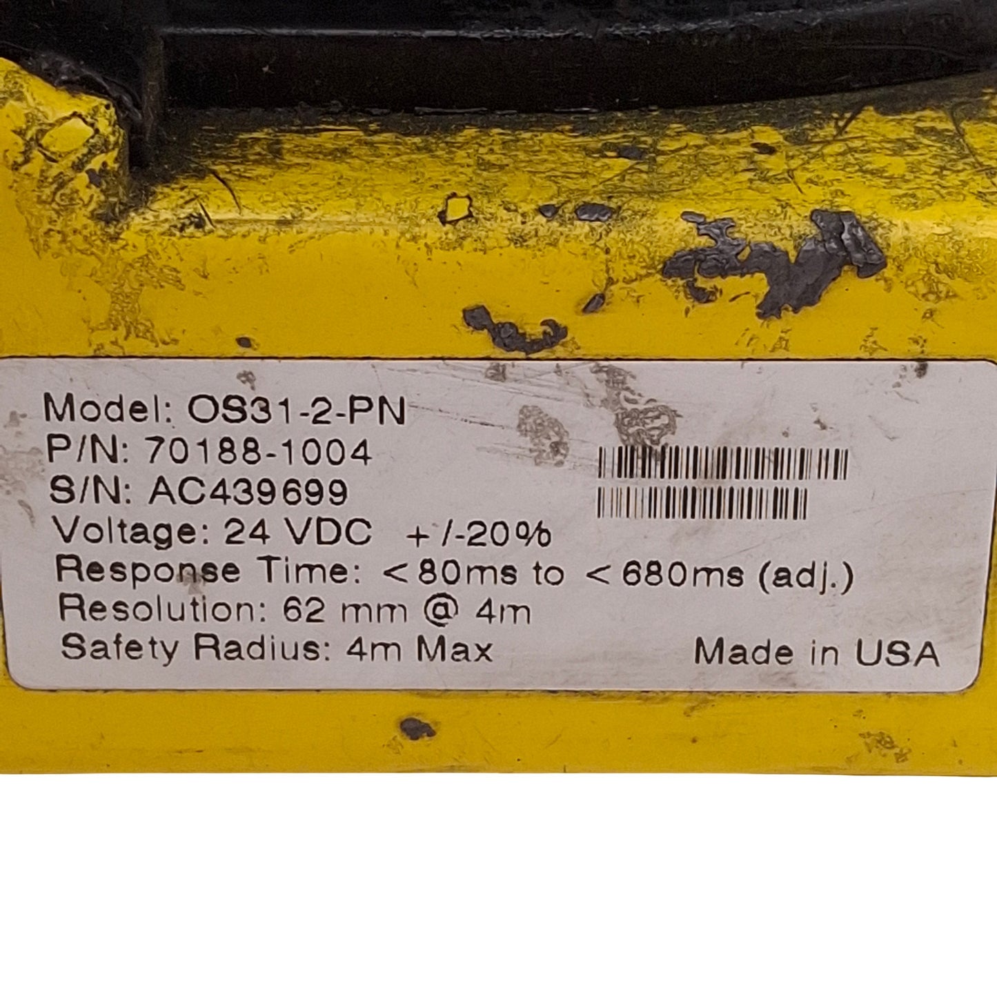 Used Omron OS31-2-PN Sti Opto Shield OS3100 Safety Scanner, 4m 180°, 24VDC *Cover*