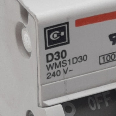 Used Cutler-Hammer WMS1D30 Circuit Breaker, 1-Pole, 30A 240/415VAC, DIN Rail