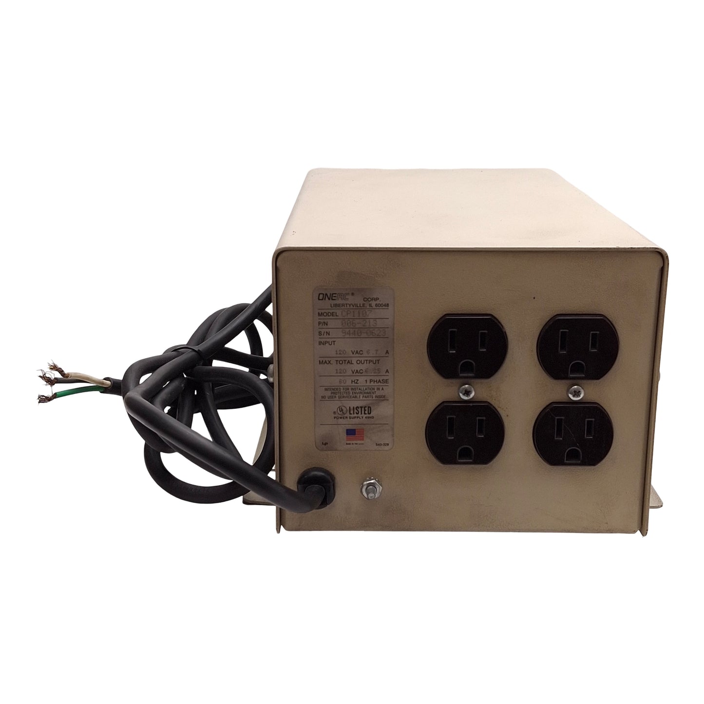 Used ONEAC CP1107 006-213 Power Conditioner, 4-Port, 750VA Load, 120VAC, NEMA 5-15R