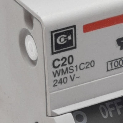 Used Cutler-Hammer WMS1C20 Circuit Breaker, 1-Pole, 20A 240/415VAC, DIN Rail