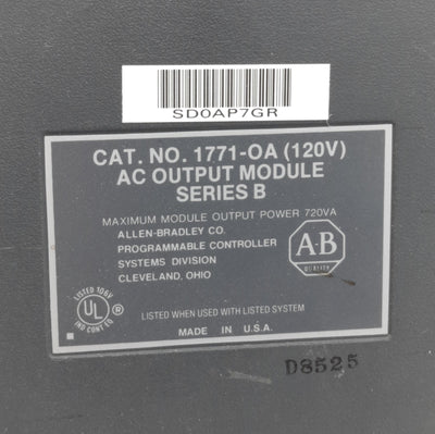 Used Allen Bradley 1771-OA AC Output I/O Module, 8 Points Digital, 120VAC