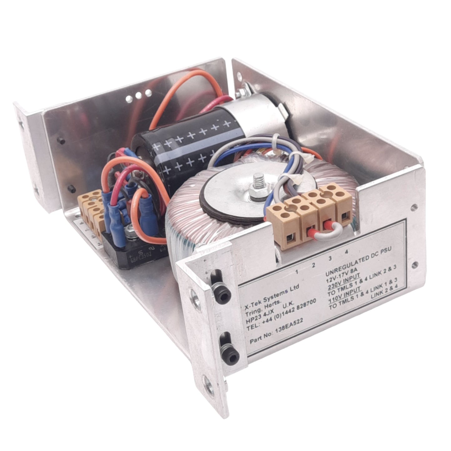 Used X-Tek 138EA522 Unregulated Power Supply, 110/230VAC In, 12-17VDC 8A Out