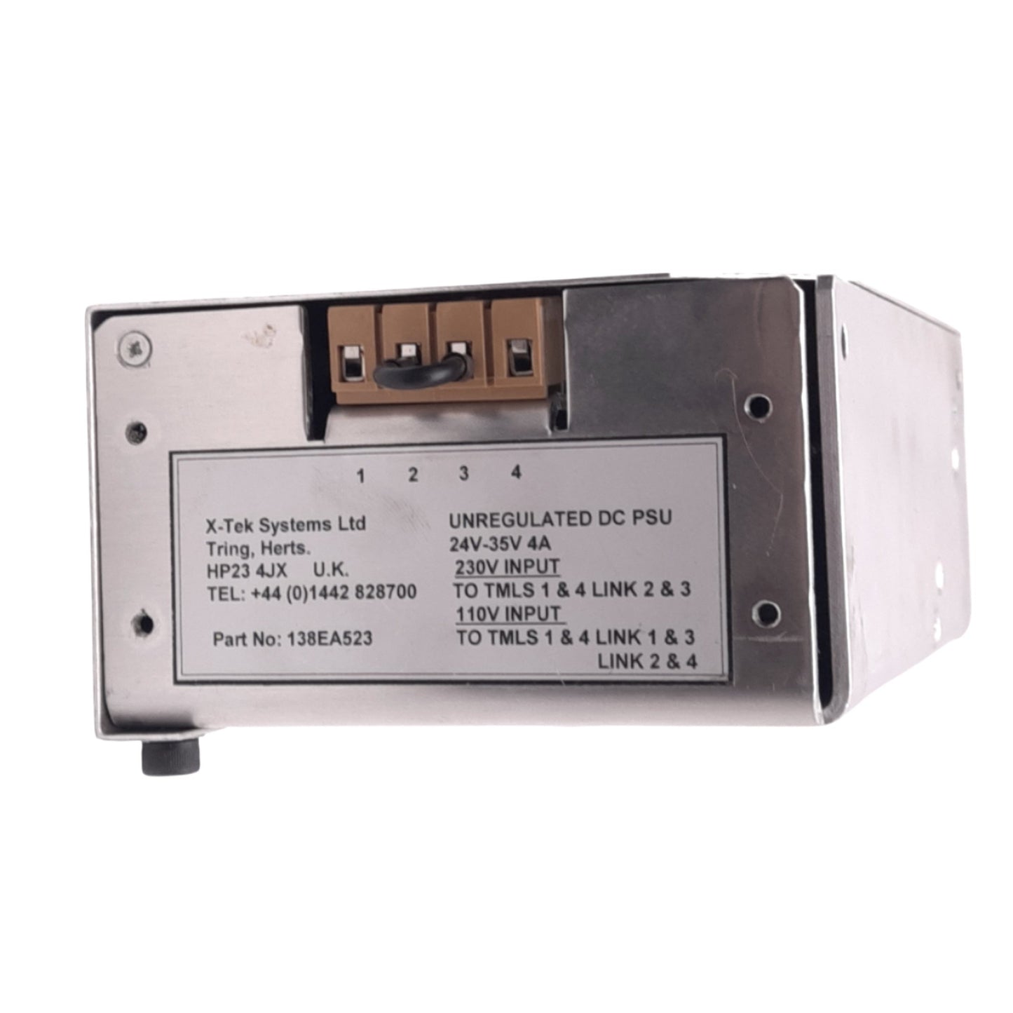Used X-Tek 138EA523 Unregulated Power Supply, 110/230VAC In, 24-35VDC 4A Out