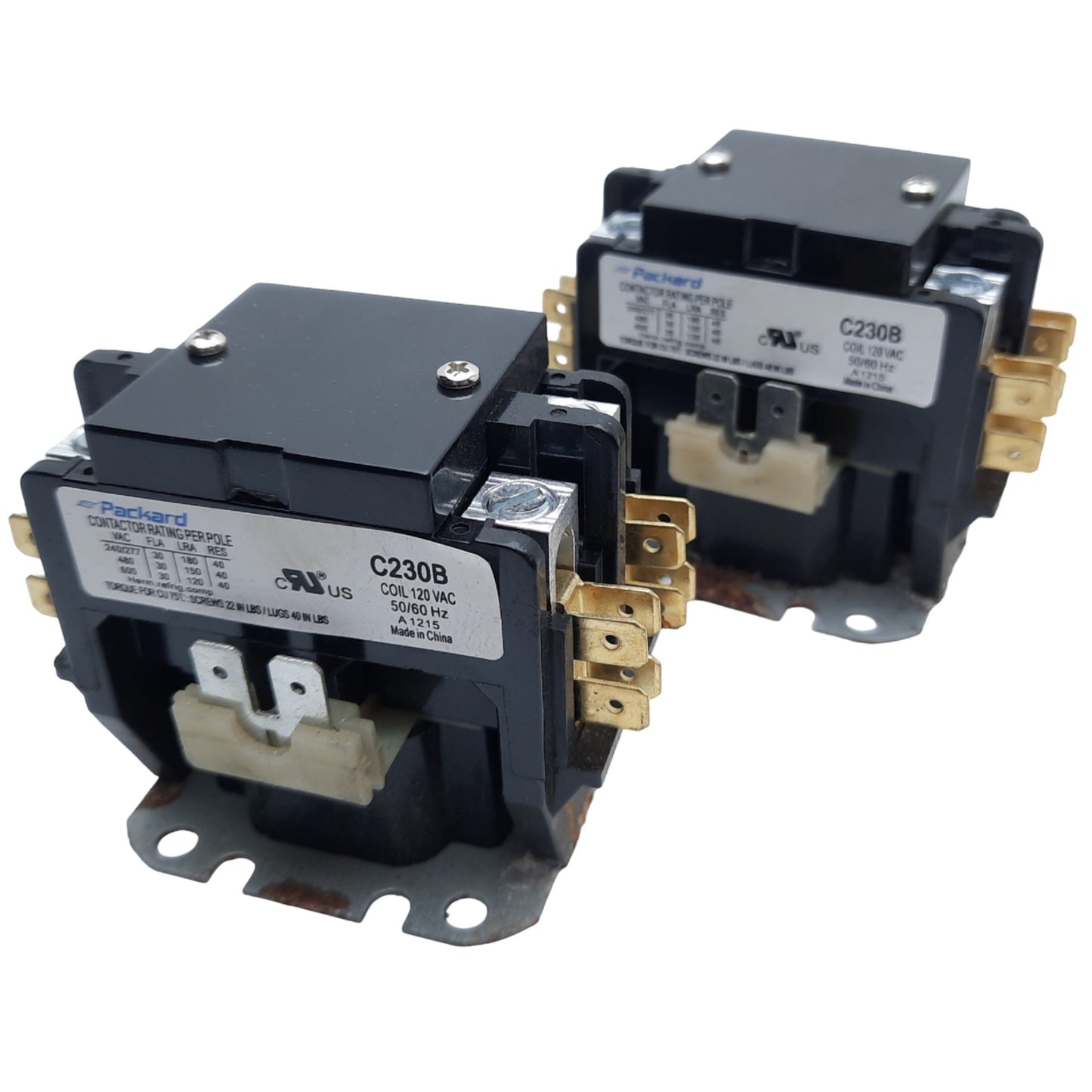 Used Lot of 2 Packard C230B Definite Purpose Contactor 2-Poles, Coil 120V AC *Rusted*