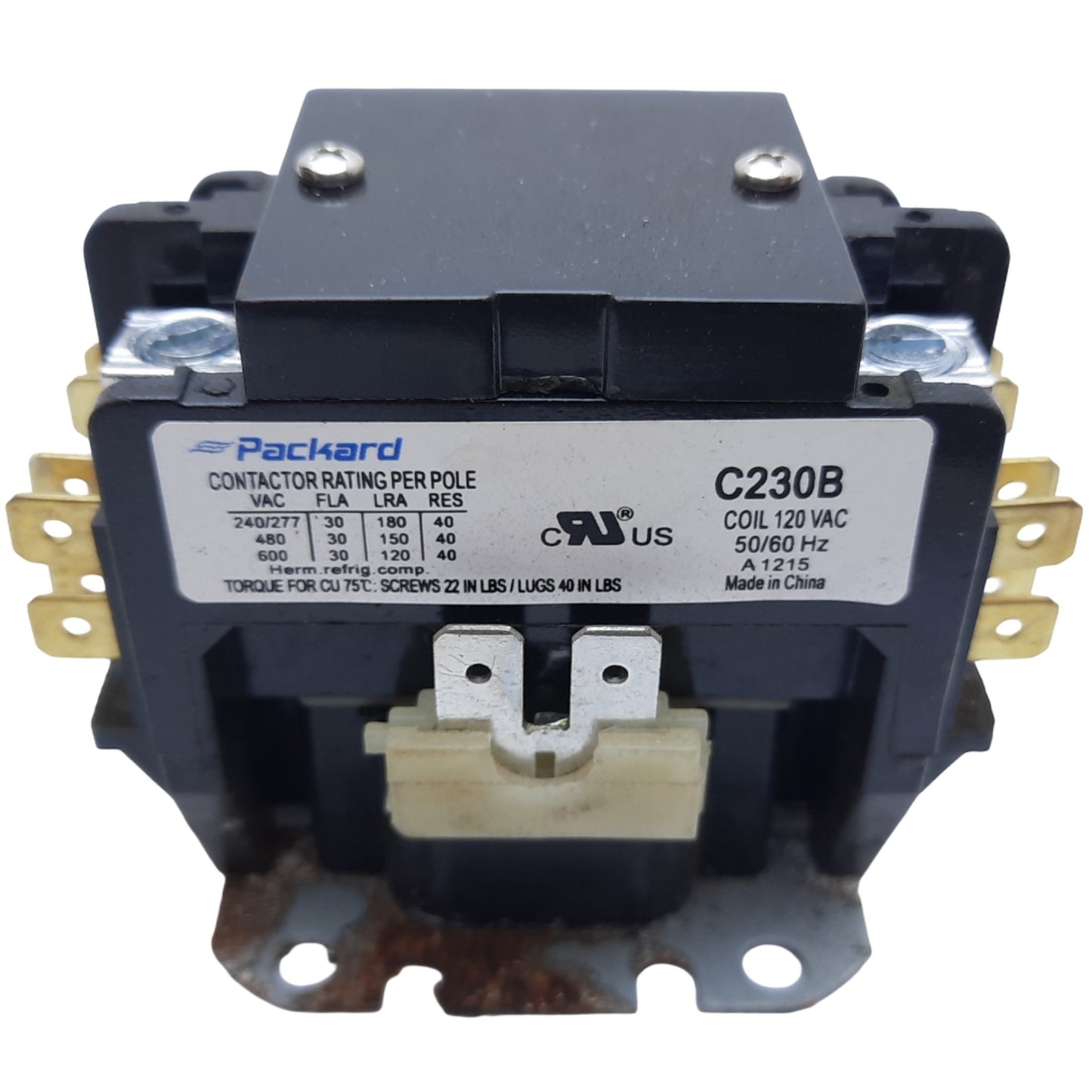 Used Lot of 2 Packard C230B Definite Purpose Contactor 2-Poles, Coil 120V AC *Rusted*