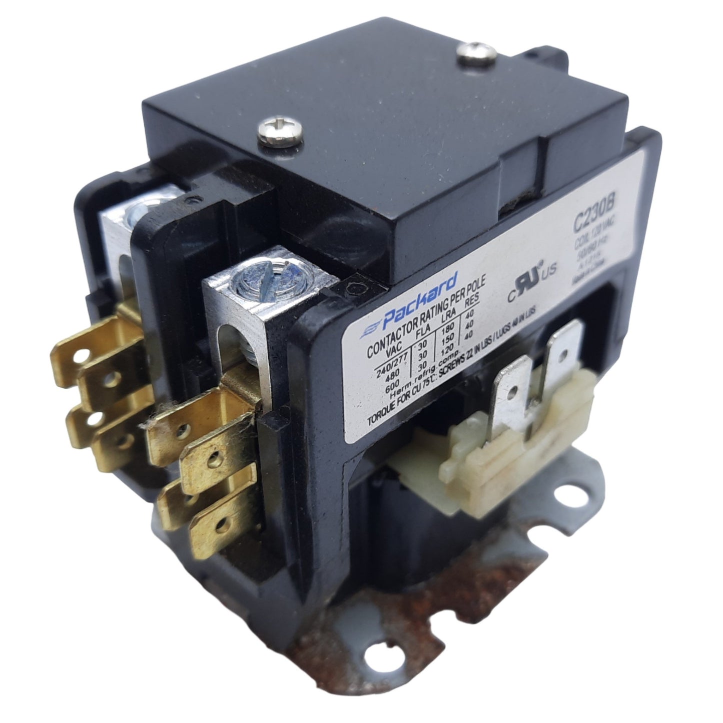 Used Lot of 2 Packard C230B Definite Purpose Contactor 2-Poles, Coil 120V AC *Rusted*