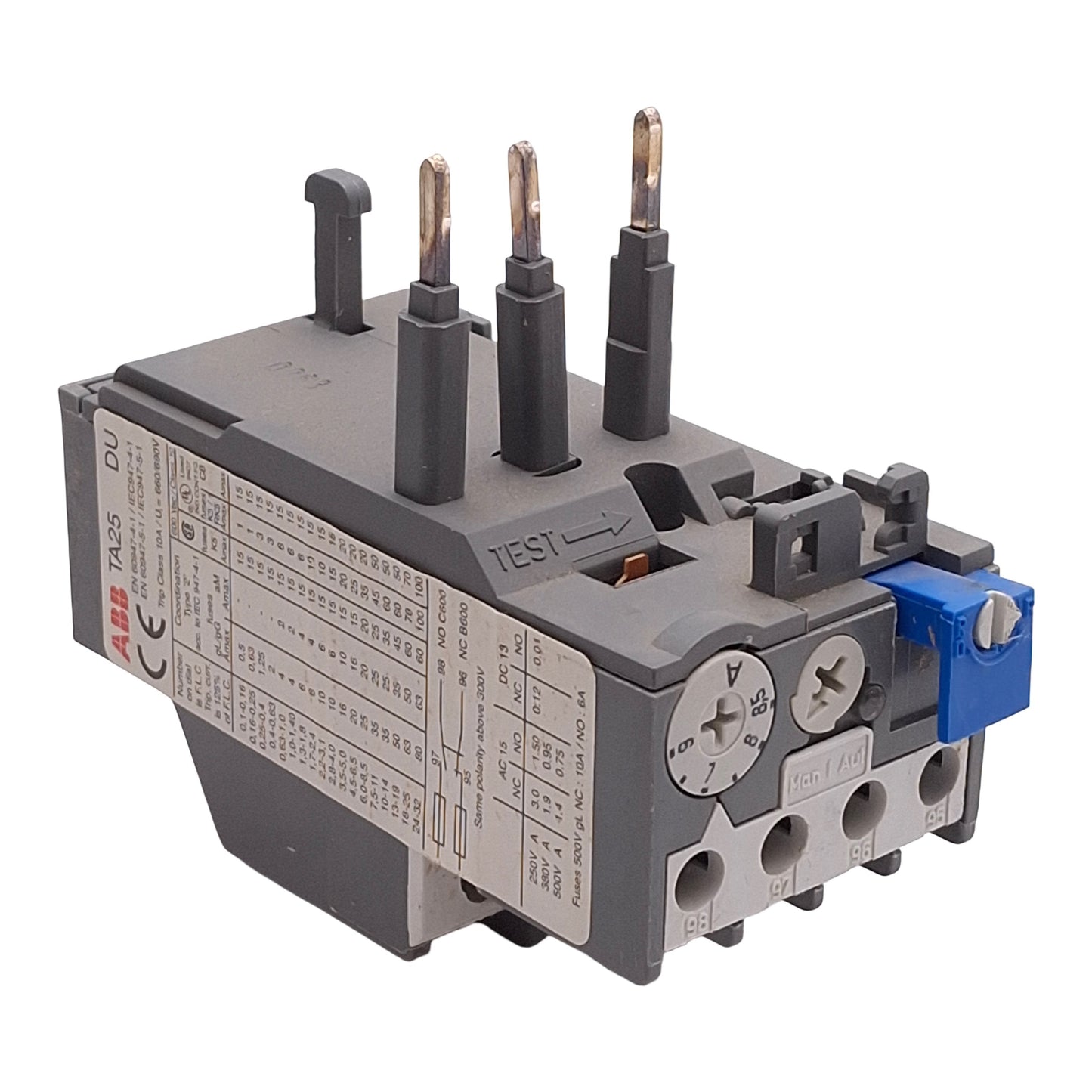 Used ABB TA25DU-8.5M Thermal Overload Relay, 3-Pole, 1NC + 1NO Aux, 6-8.5A, 600VAC