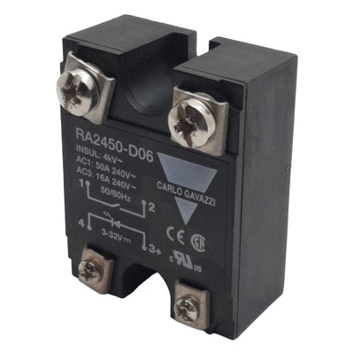 Used Carlo Gavazzi RA2450-D06 Solid-State Relay, SPST-NO, 3-32VDC In, 50A 230VAC Out