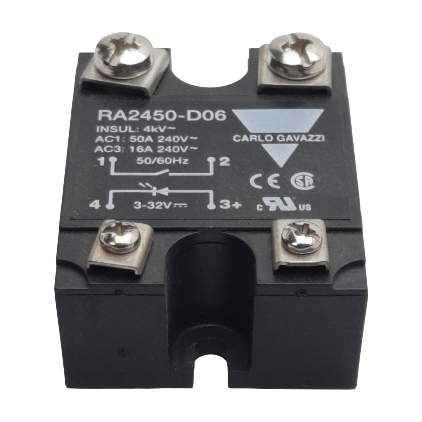 Used Carlo Gavazzi RA2450-D06 Solid-State Relay, SPST-NO, 3-32VDC In, 50A 230VAC Out