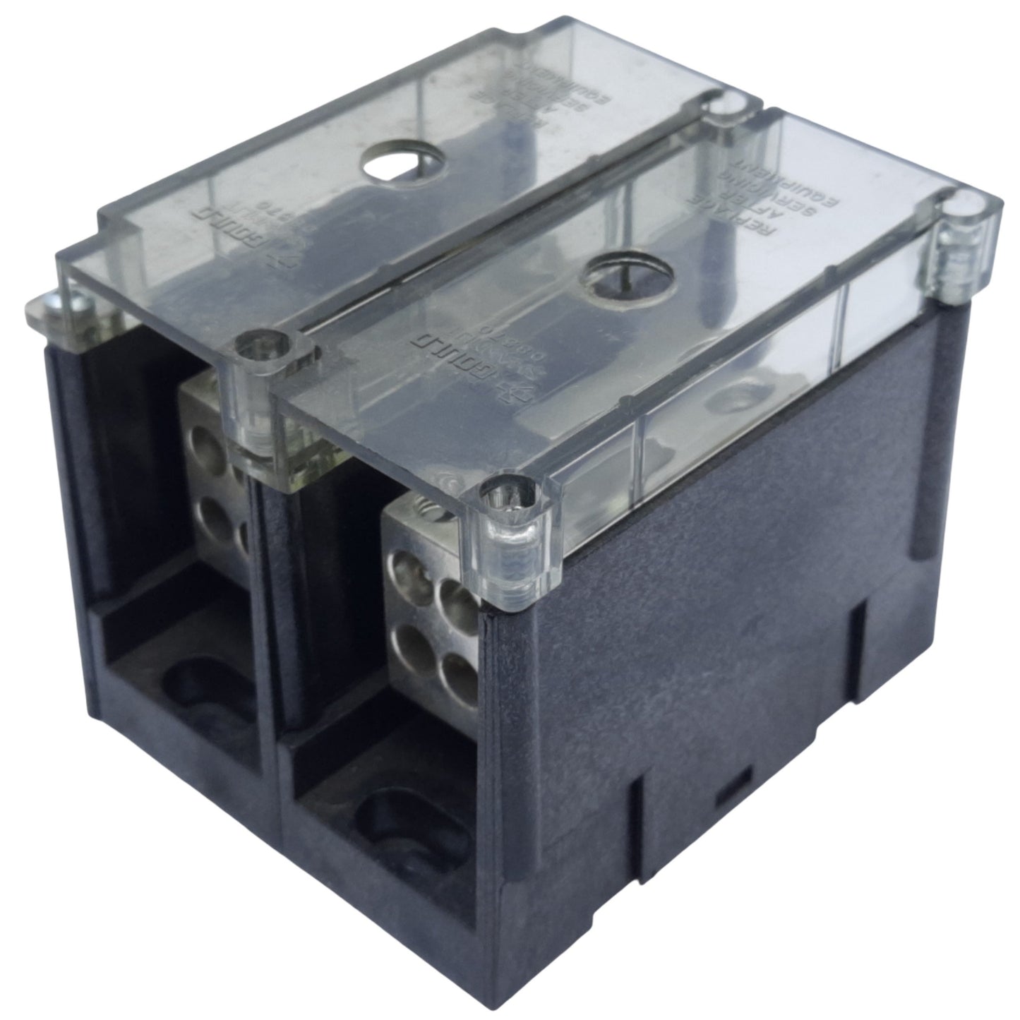 Used Burndy BDB-16-2/0-3 Power Distribution Block, 3-Pole, Run 2/0-12 AWG, 195A 600V