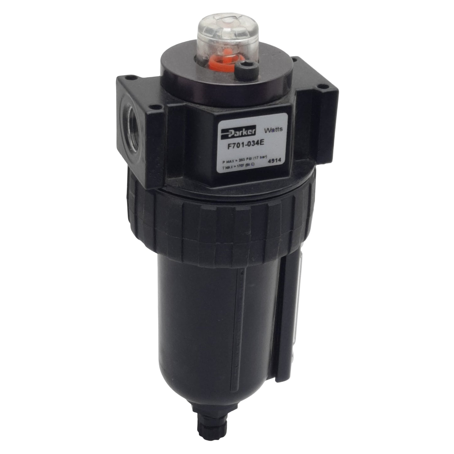 Used Parker Watts F701-034E Coalescing Filter, 3/8in NPT, 250psi, 0.01µm, 48scfm