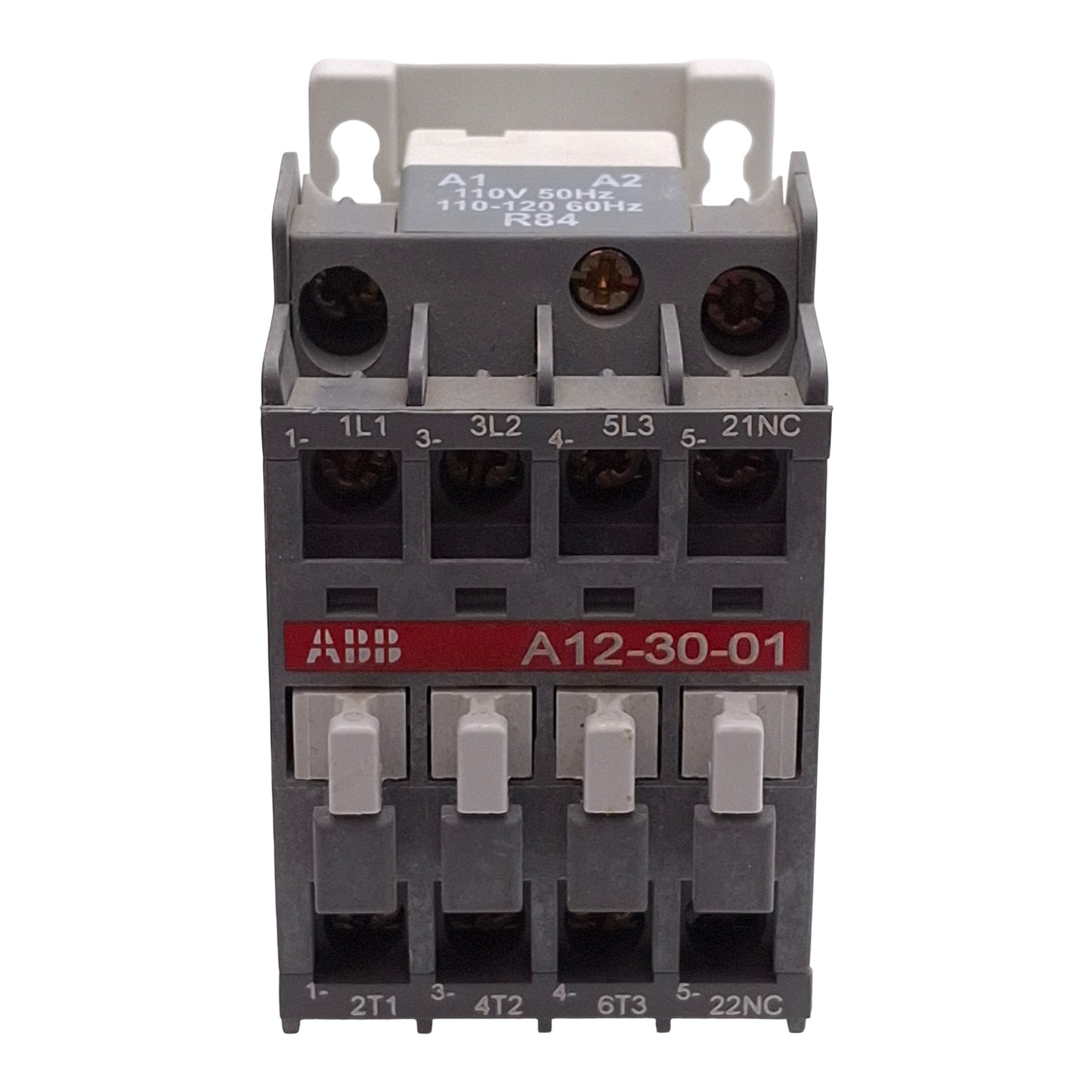 Used ABB A12-30-01 Contactor, 3-Pole + 1NC Aux, 28A, 10HP @ 600VAC, 110-120VAC Coil