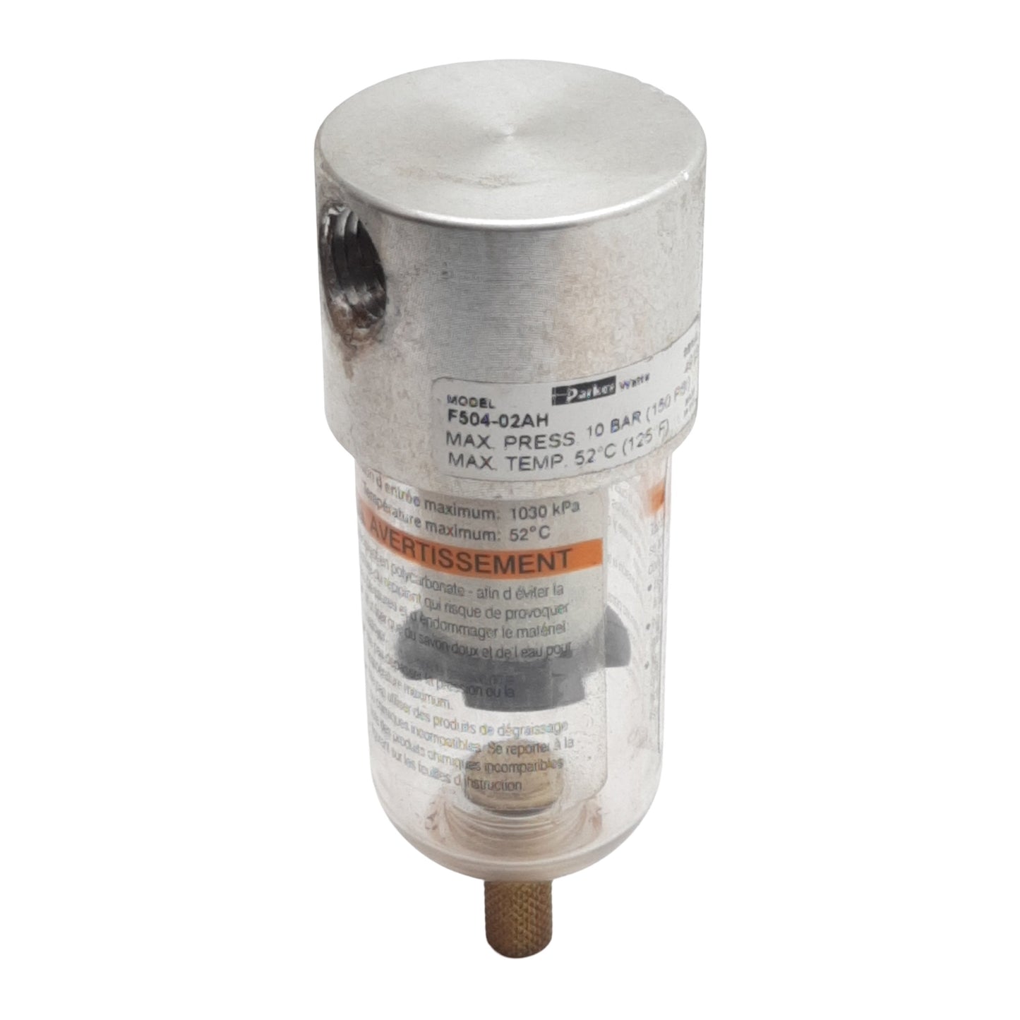 Used Parker Watts F504-02AH Mini Pneumatic Filter, 1/4in NPT, 10bar, 20µm, 22scfm