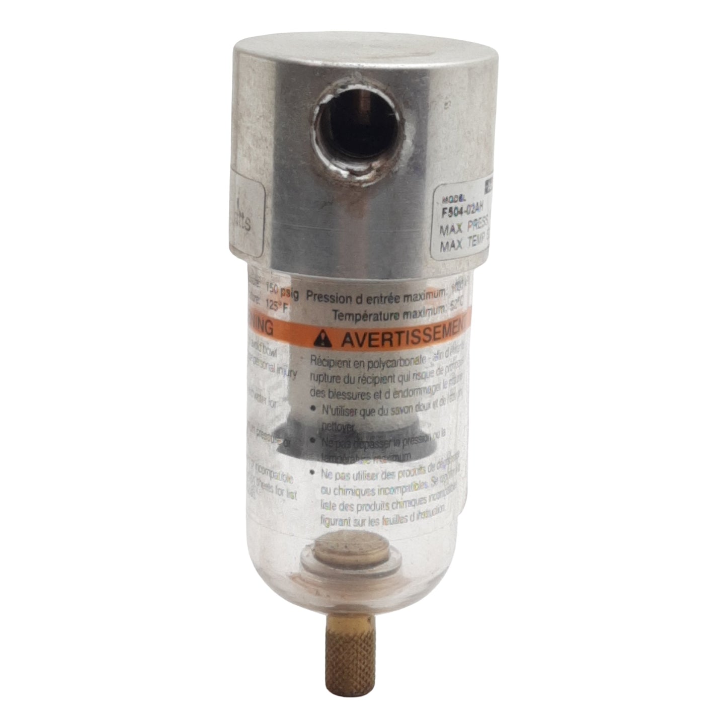 Used Parker Watts F504-02AH Mini Pneumatic Filter, 1/4in NPT, 10bar, 20µm, 22scfm