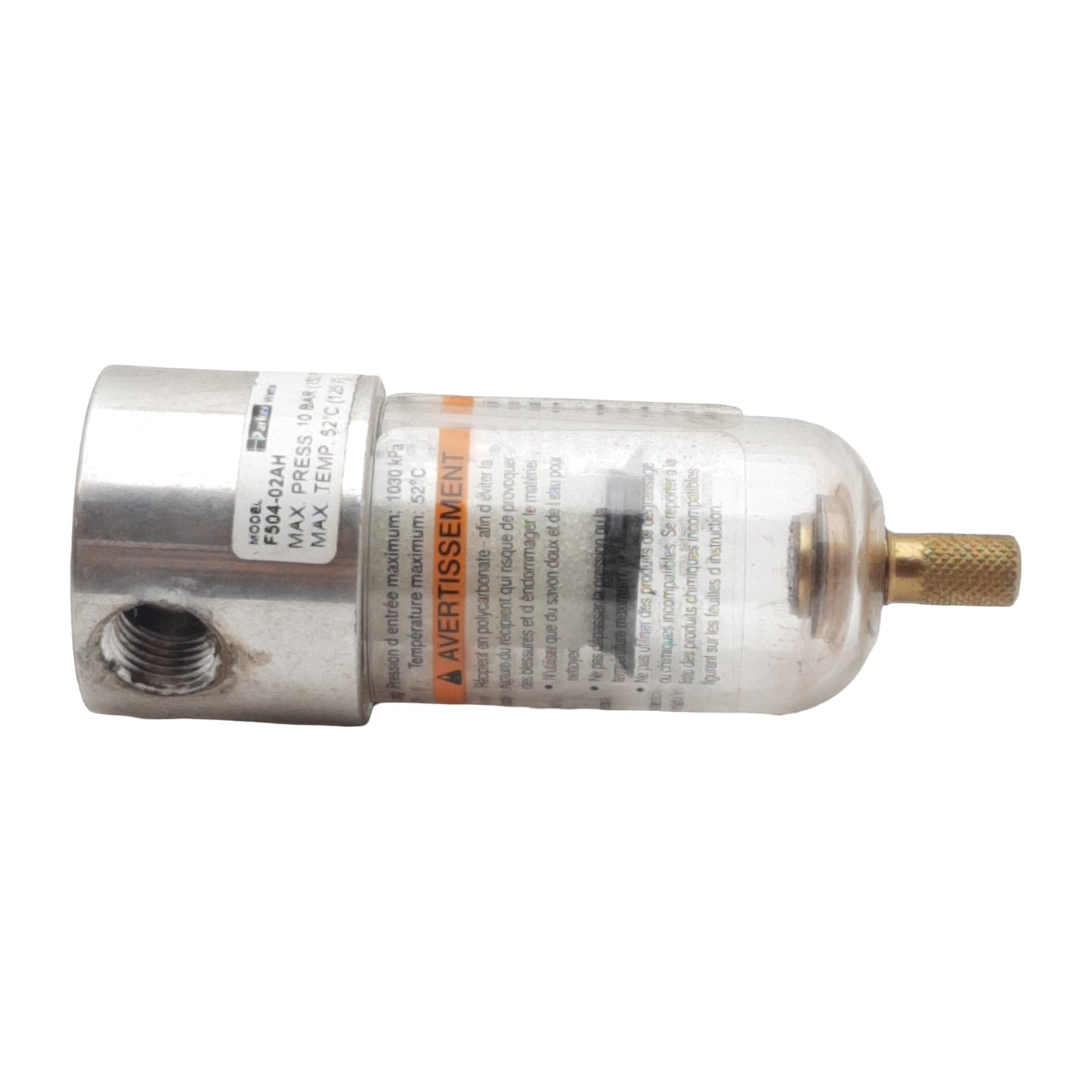 Used Parker Watts F504-02AH Mini Pneumatic Filter, 1/4in NPT, 10bar, 20µm, 22scfm