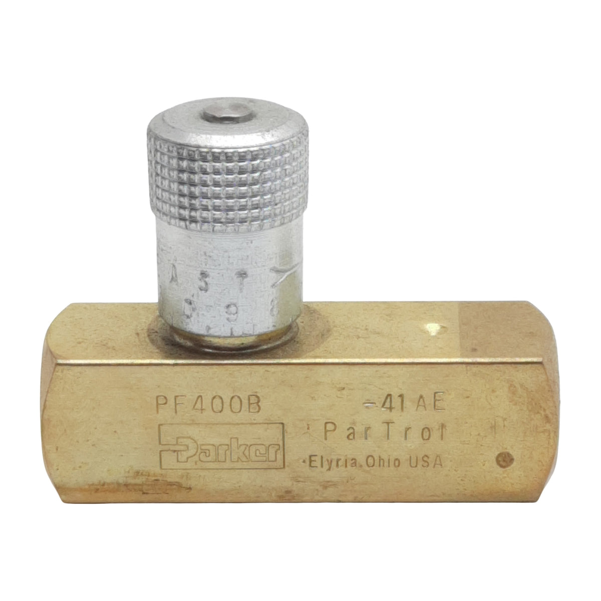 Used Parker PF400B In-Line Needle Valve, 1/4in NPT Female, 2000psi Max, 5gal/min