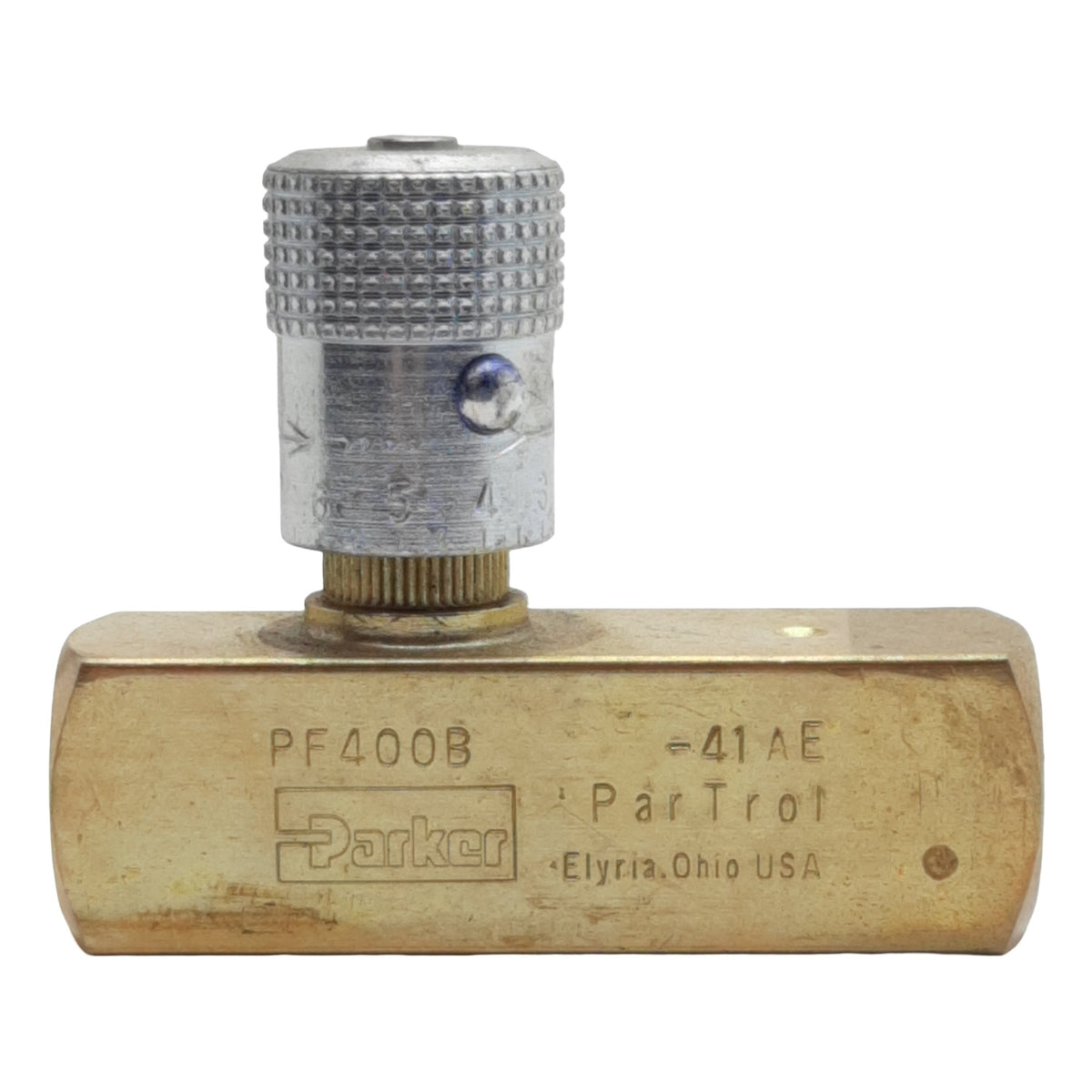 Used Parker PF400B In-Line Needle Valve, 1/4in NPT Female, 2000psi Max, 5gal/min