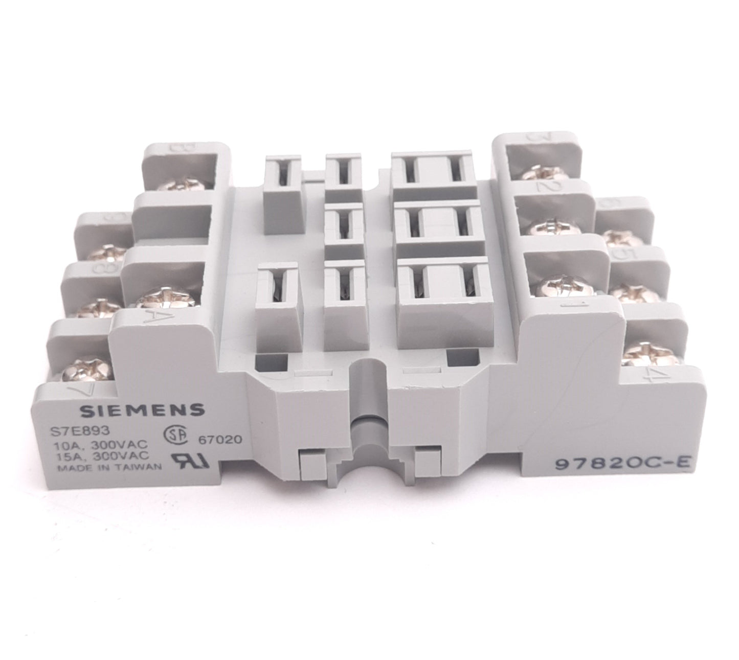 New – Open box Siemens S7E893 Relay Socket, 11-Pin Blade, 300VAC 10A Max, DIN Rail