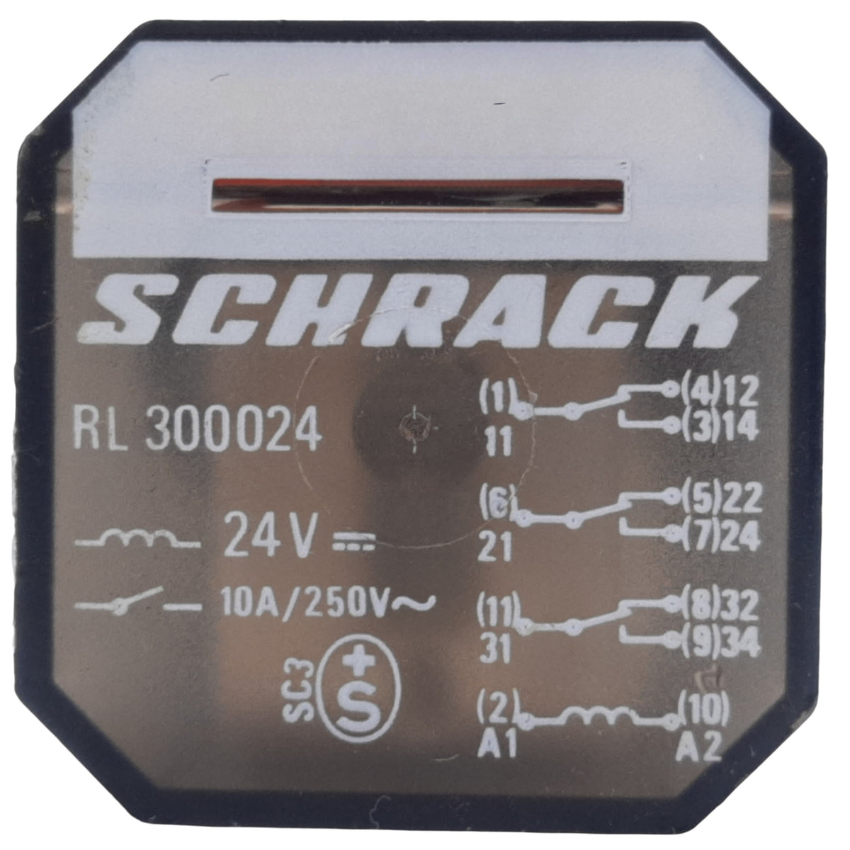 Used Lot of 2 Schrack RL 300024 Electromagnetic Relay, 11-Pin, 10A 250VAC, Coil 24VDC