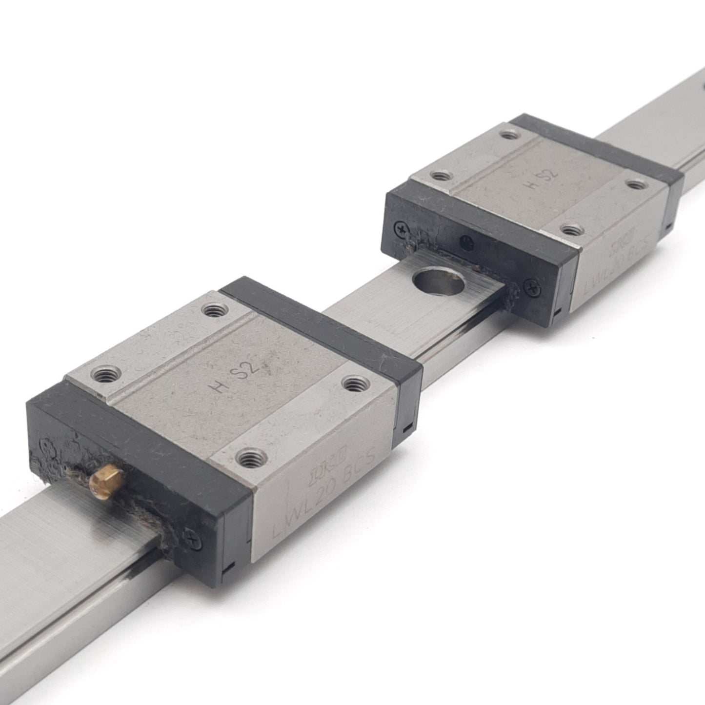 Used IKO LWL20BCS (2x) Linear Guide Blocks w/ 20x720mm Rail, 40x50mm Block, 9080N Max