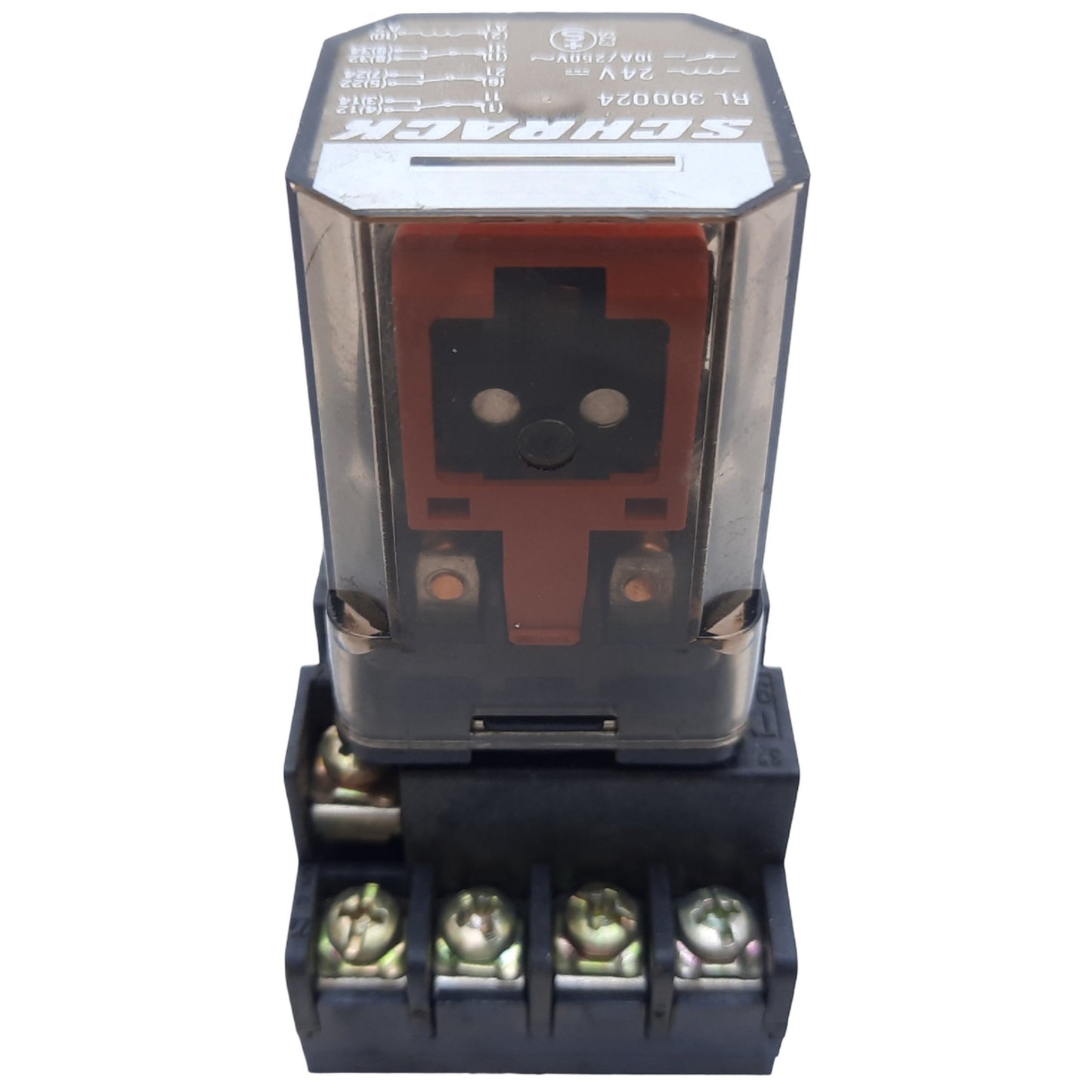 Used Schrack RL 300024 Electromagnetic Relay w/ Base, 11-Pin, 10A 250VAC, Coil 24VDC