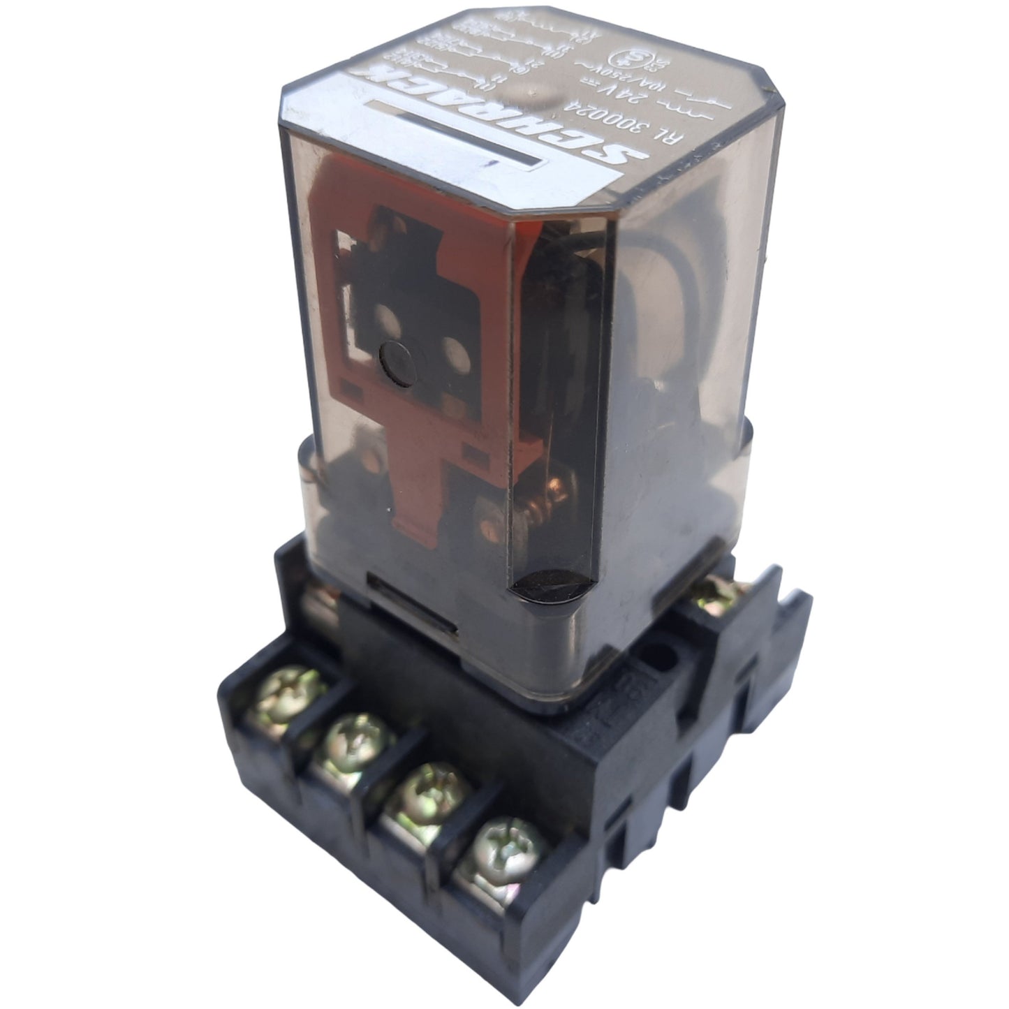 Used Schrack RL 300024 Electromagnetic Relay w/ Base, 11-Pin, 10A 250VAC, Coil 24VDC