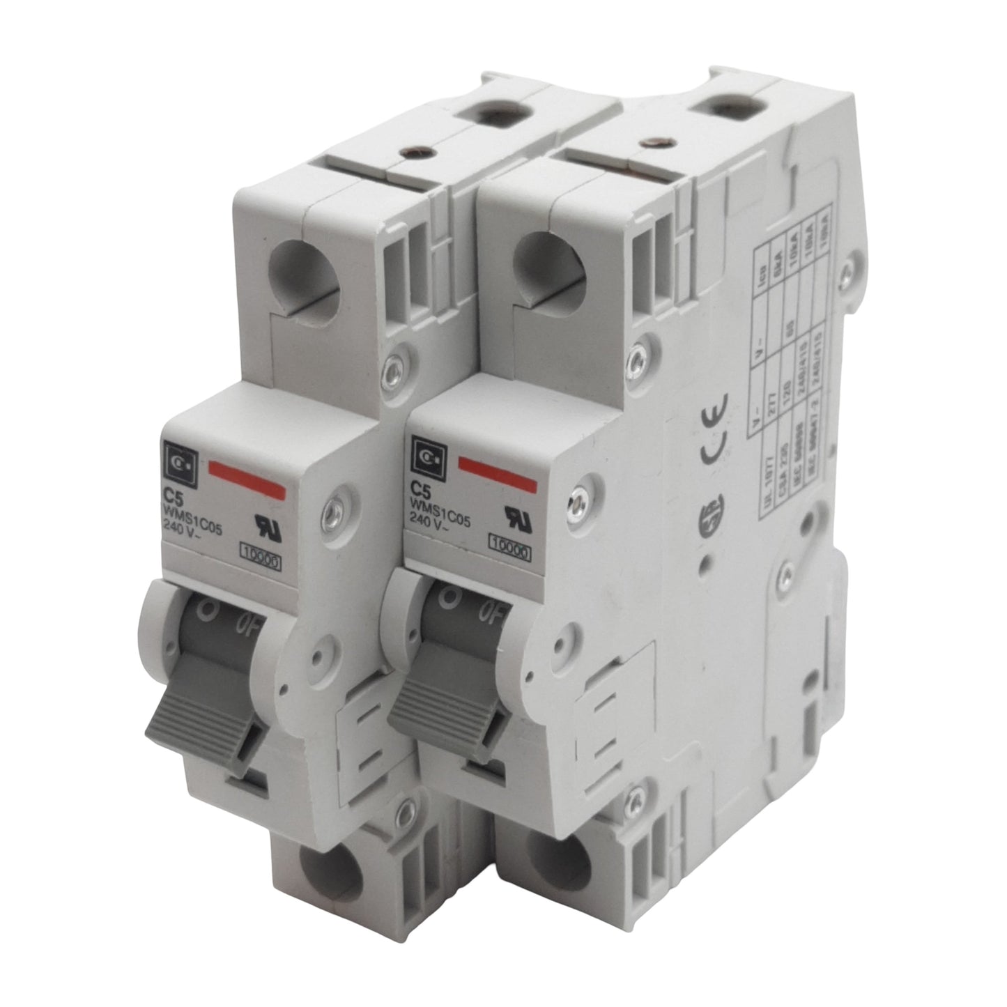 Used Lot of 2 Cutler-Hammer WMS1C05 Circuit Breaker, 1-Pole, 5A 240/415VAC, DIN Rail