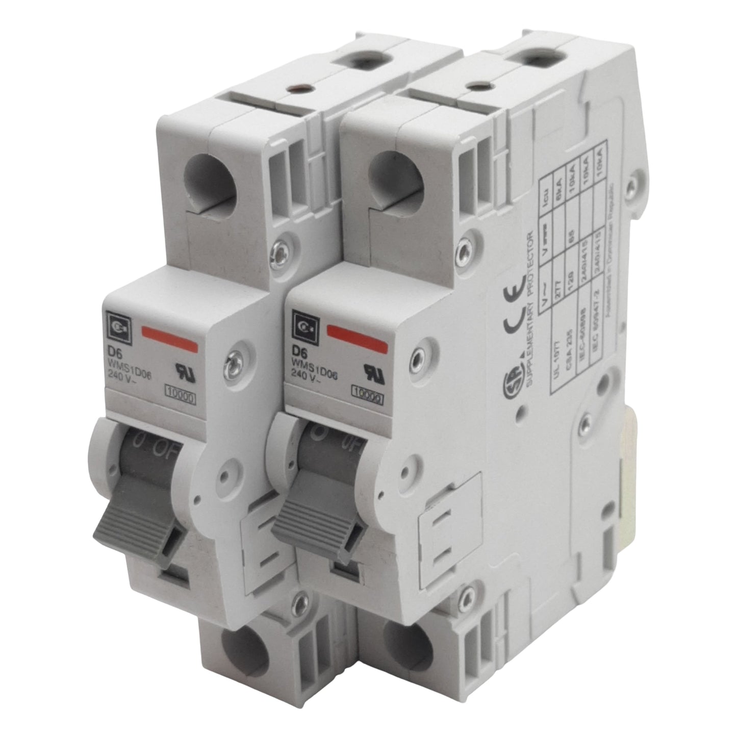Used Lot of 2 Cutler-Hammer WMS1D06 Circuit Breaker, 1-Pole, 6A 240/415VAC, DIN Rail