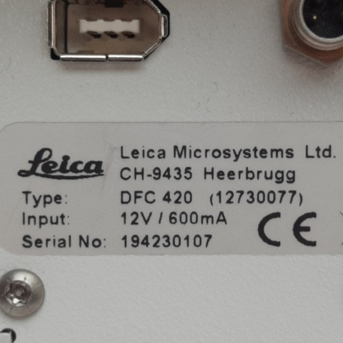 Used Leica DFC420 Digital Camera for Microscopy 2592x1944, >57dB/>700:1dB, 12V 600mA